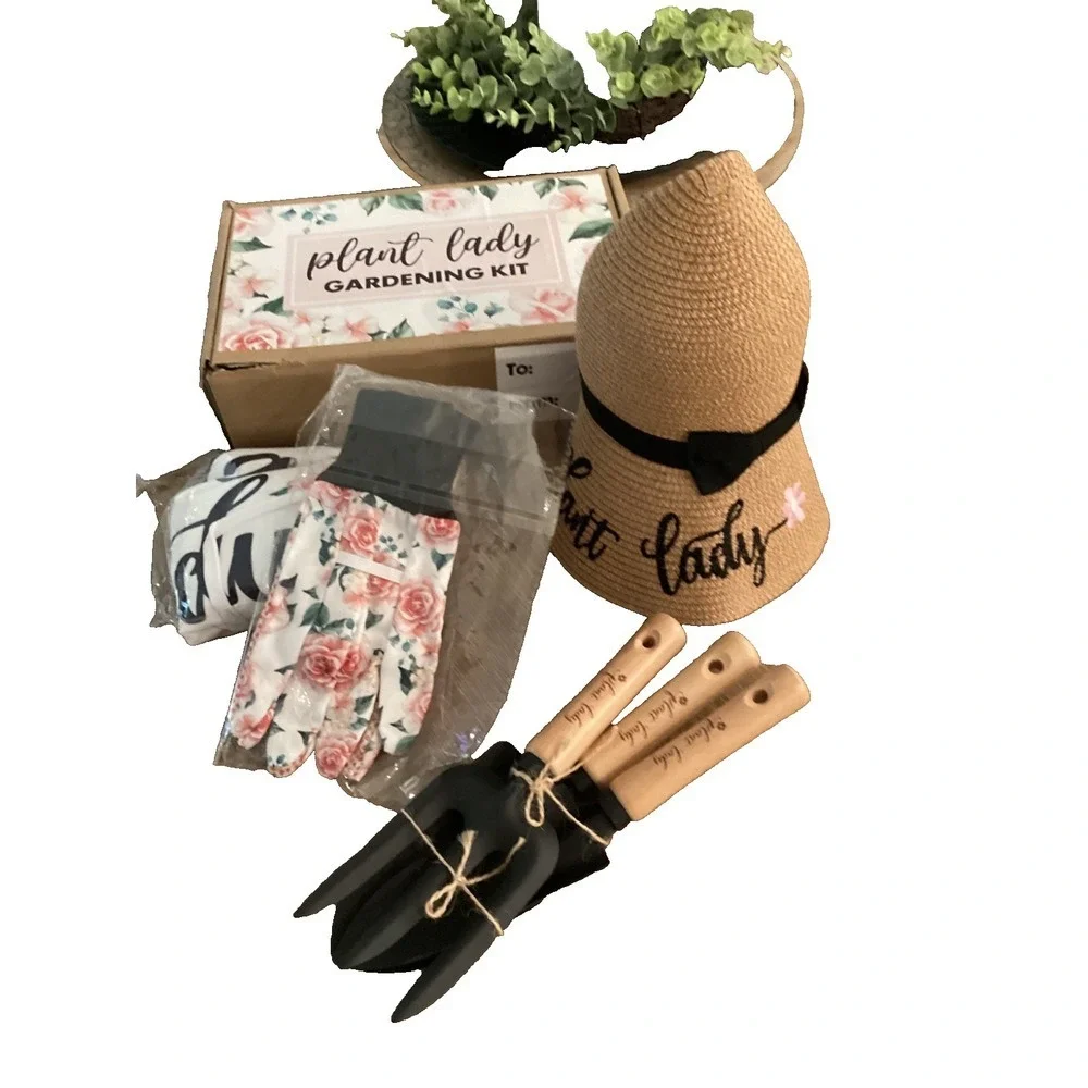 The Plant Lady Gardening Gift Box by Percozzi Tools Apron Gloves & Hat Open Box